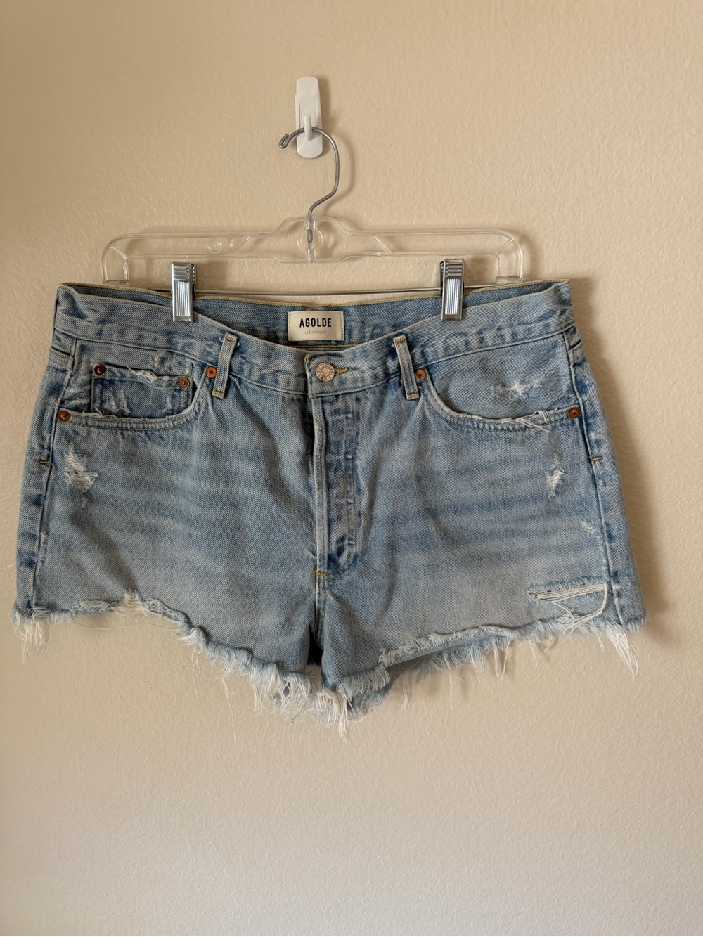 Agolde Light Wash Distressed Jean Cutoff Shorts